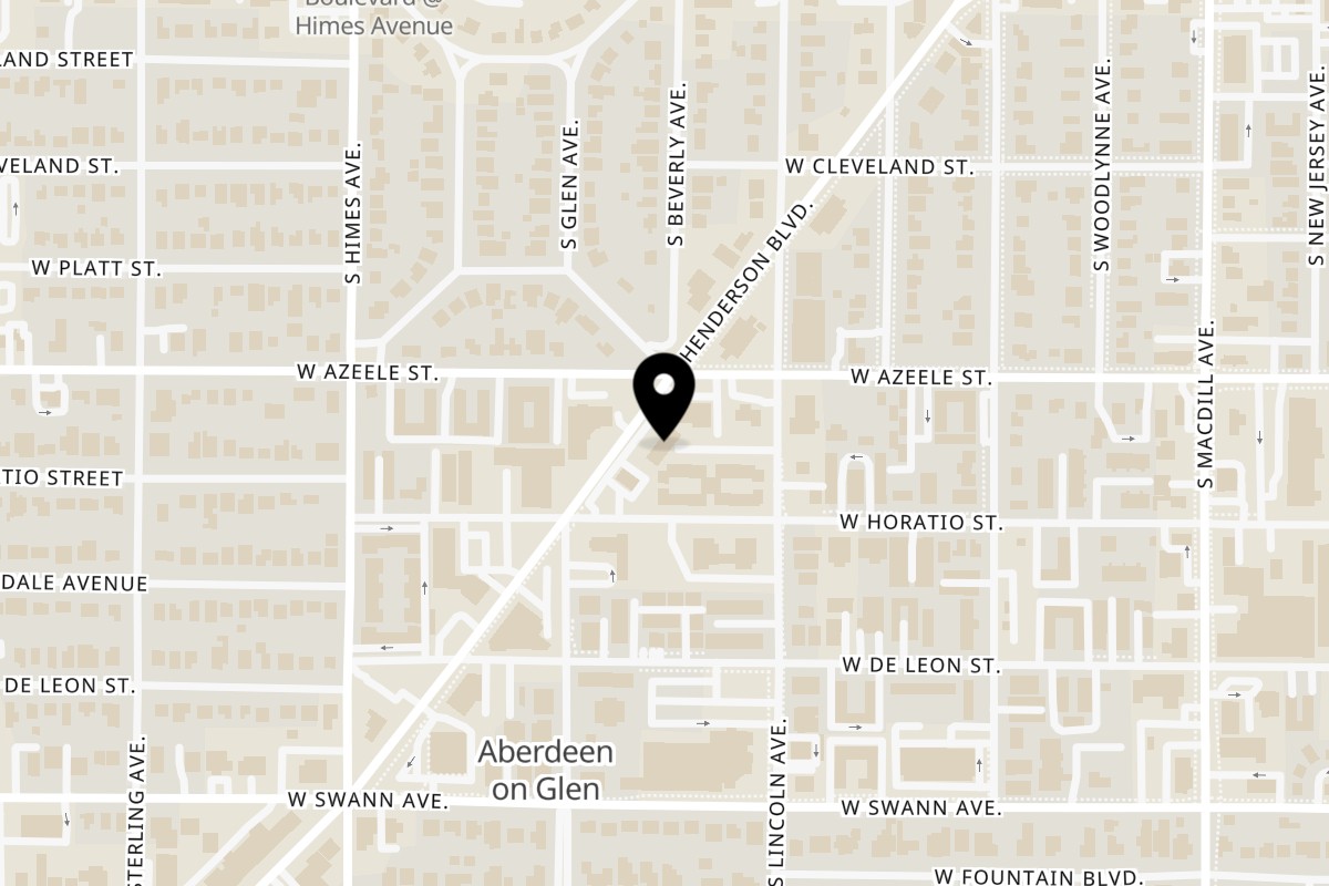 Map showing the location of Tacos El Primo - Authentic Mexican Grill Henderson on 3318 Henderson Blvd in Tampa